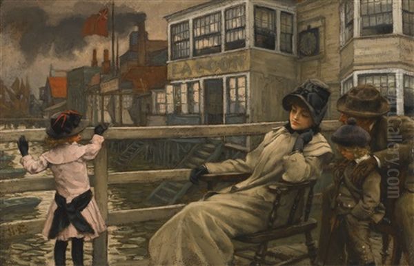 Waiting For The Ferry Oil Painting by James Jacques Joseph Tissot