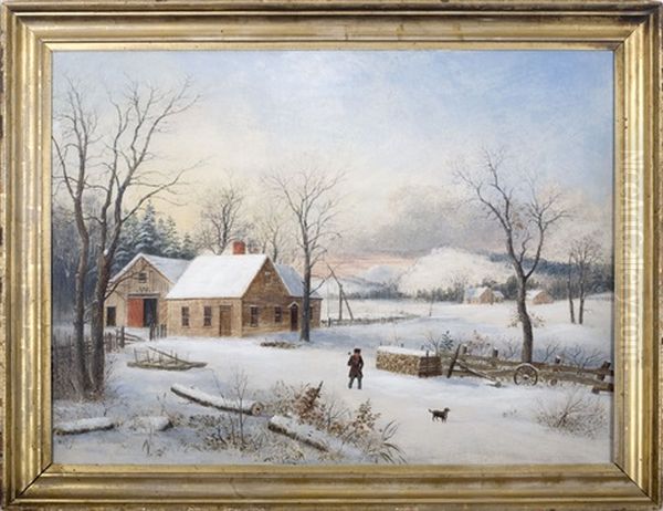 New England Farmhouse In Winter Oil Painting by William H. Titcomb