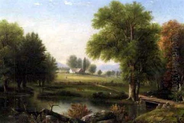 Landscape With Cottage Oil Painting by William H. Titcomb