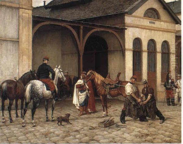 In The French Military Barracks Oil Painting by Eugene Titeux