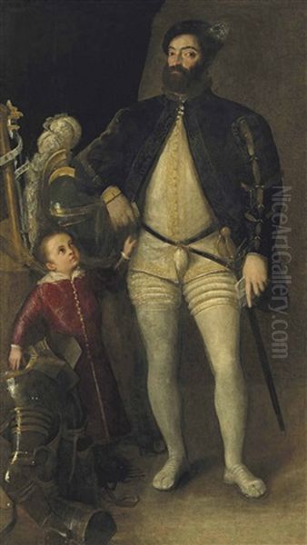 Double Portrait Of Guidobaldo Ii Della Rovere, Duke Of Urbino (1514-1574), And His Son, Francesco Maria Ii (1549-1631), Full-length Oil Painting by  Titian