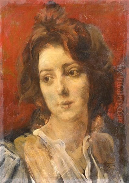 Giovane Scapigliata Oil Painting by Ettore Tito