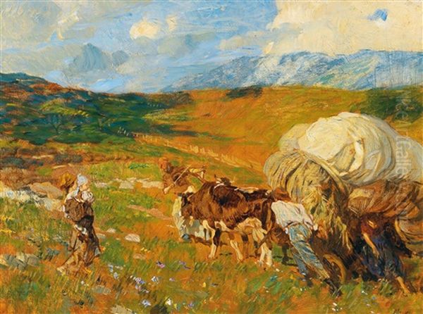 The Hay Harvest Oil Painting by Ettore Tito