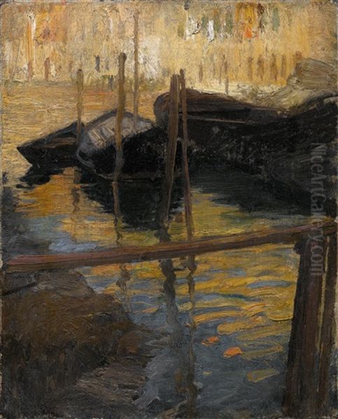 Gondeln In Venedig Oil Painting by Ettore Tito