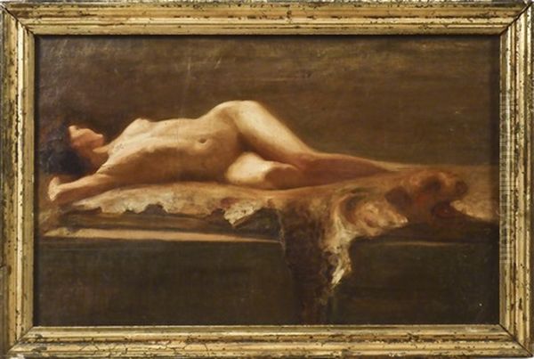 Nudo Femminile Adagiato Su Pellicia D'orso - Female Nude Laying On Bear Fur Oil Painting by Ettore Tito