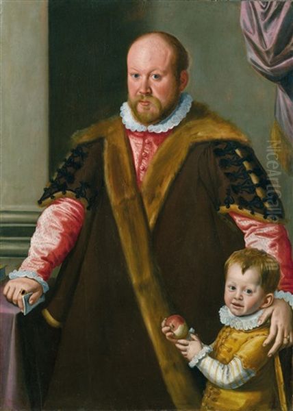 Portrat Eines Mannes Aus Der Familie Passerini Mit Seinem Jungen Sohn Oil Painting by Santi Di Tito