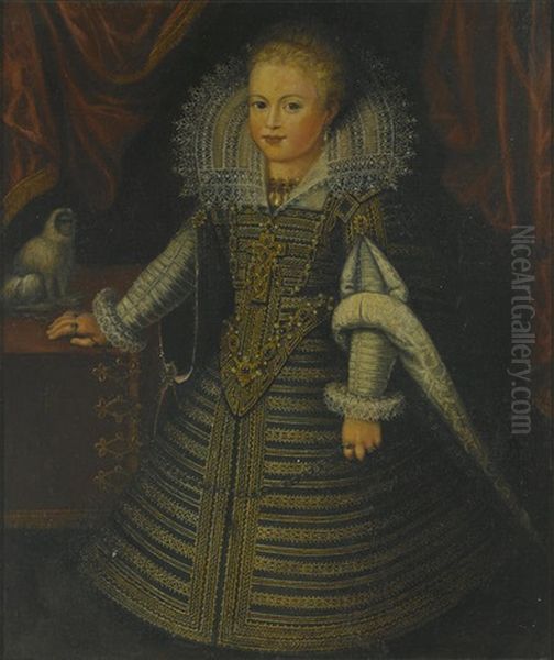 A Portrait Of A Young Girl, Full Length, In An Embroidered And Jeweled Dress Oil Painting by Tiberio (Valerio) di Tito