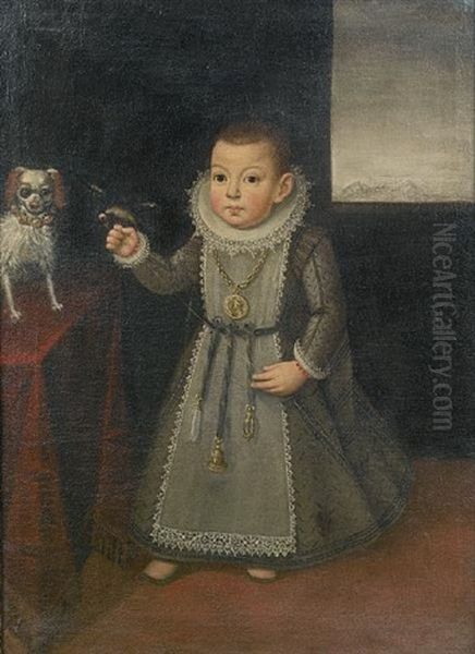 Portrait Of A Young Boy In Grey Costume With A White Lace Ruff And A Medallion Oil Painting by Tiberio (Valerio) di Tito