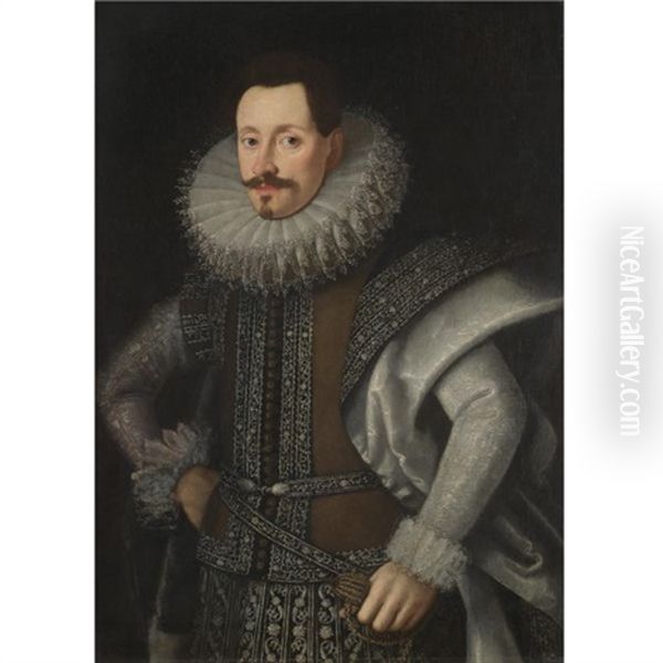 Portrait Of A Nobleman, Half Length, Wearing A Brown And Silver Tunic Oil Painting by Tiberio (Valerio) di Tito