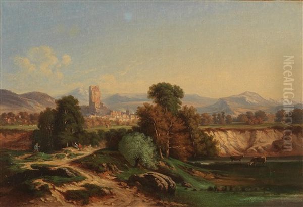 Italian Landscape Oil Painting by Serafino de Tivoli