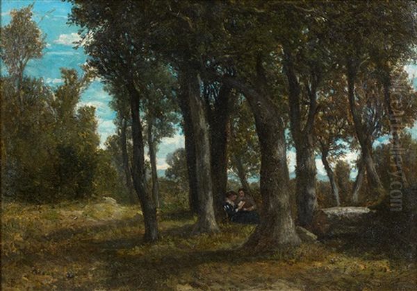 Personnages Dans Un Sous-bois Oil Painting by Serafino de Tivoli