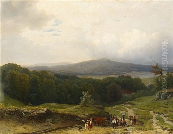 Auf Dem Weg Zur Ernte (thuringen?) Oil Painting by Jacobus Nicolas (Baron) Tjarda van Starkenborg