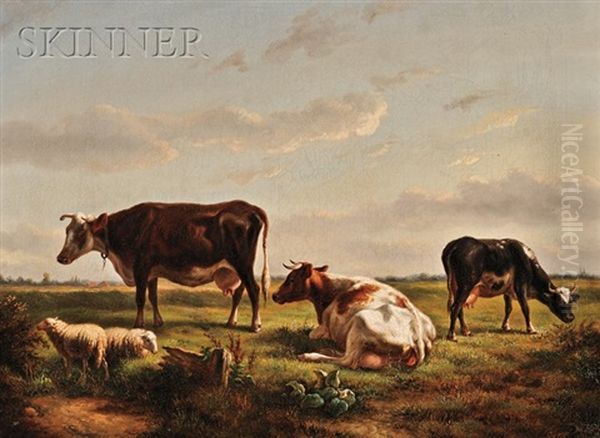 View Of Cows And Sheep At Pasture Oil Painting by Jacobus Nicolas (Baron) Tjarda van Starkenborg