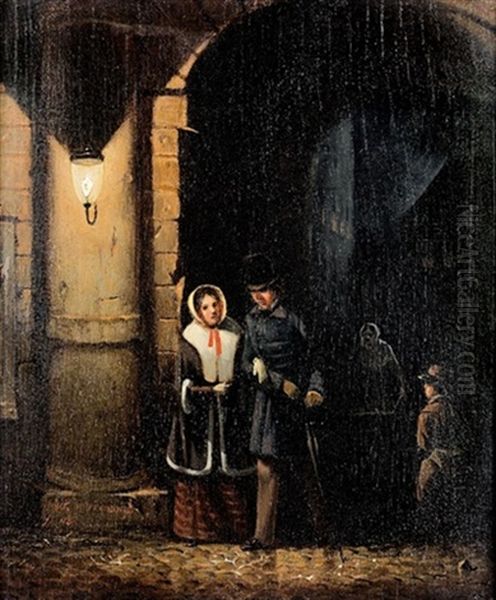 Nachtliche Strassenszene Oil Painting by Jacobus Nicolas (Baron) Tjarda van Starkenborg