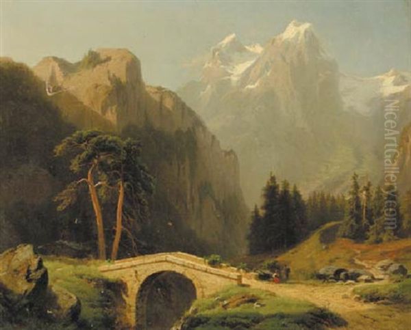 An Alpine Valley Oil Painting by Jacobus Nicolas (Baron) Tjarda van Starkenborg