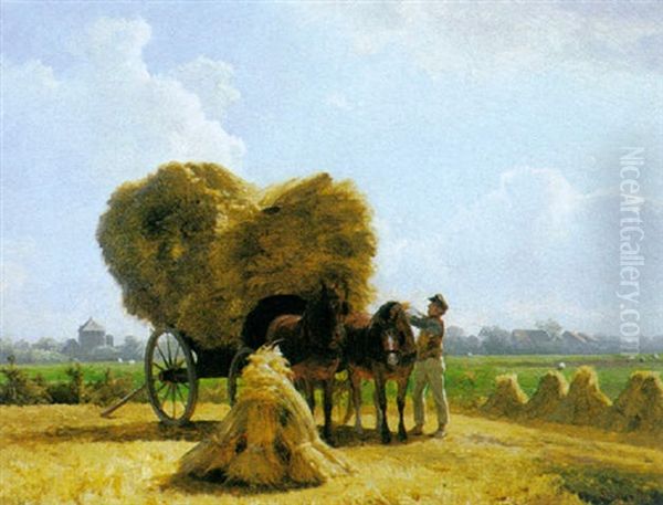 Stacking Hay Oil Painting by Jacobus Nicolas (Baron) Tjarda van Starkenborg