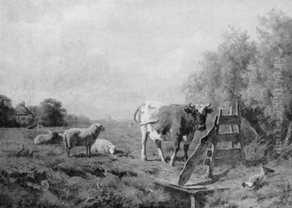 Livestock In A Field Oil Painting by Jacobus Nicolas (Baron) Tjarda van Starkenborg