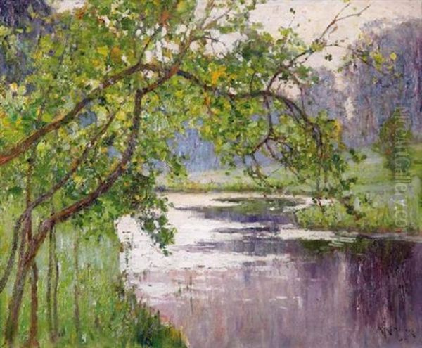 Paysage Fluvial Oil Painting by Michail Stiepanovitch Tkatchenko