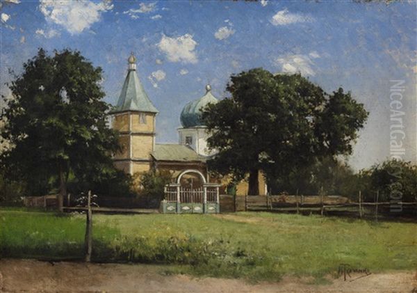 Landscape With Church Oil Painting by Michail Stiepanovitch Tkatchenko