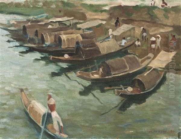 Vietnamesische Boote Am Ufer Oil Painting by  To Ngoc Van