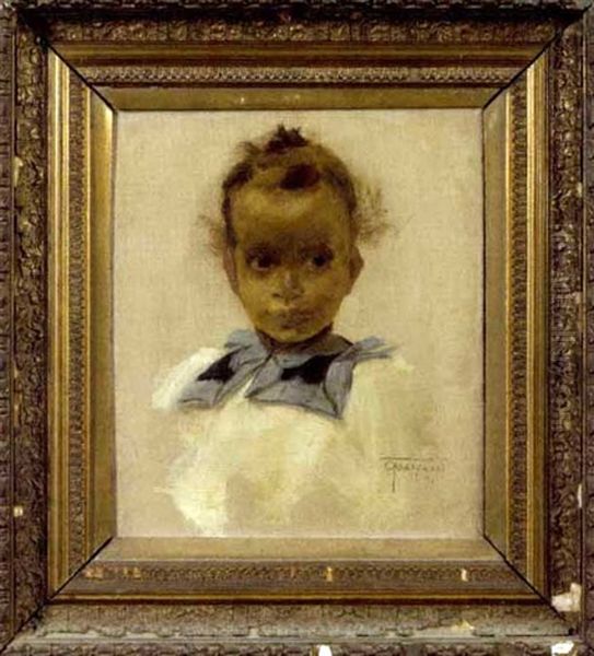 Portrait Of A Young Black Girl Wearing A White Blouse With Blue Collar Oil Painting by Otto Toaspern