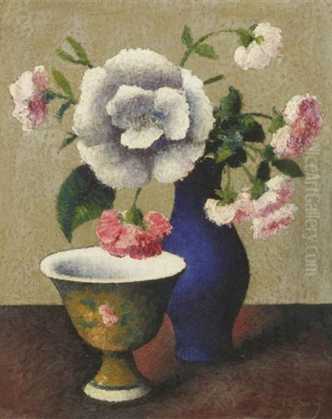 Fleurs Dans Un Vase Bleu Oil Painting by  Tobeen