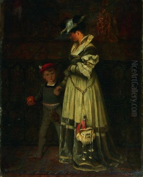 Dame Mit Einem Kleinen Jungen Oil Painting by Victor Tobler