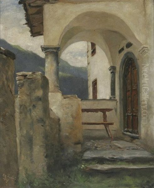 Schlosseingang - Motiv Aus Luzein, Graubunden Oil Painting by Victor Tobler