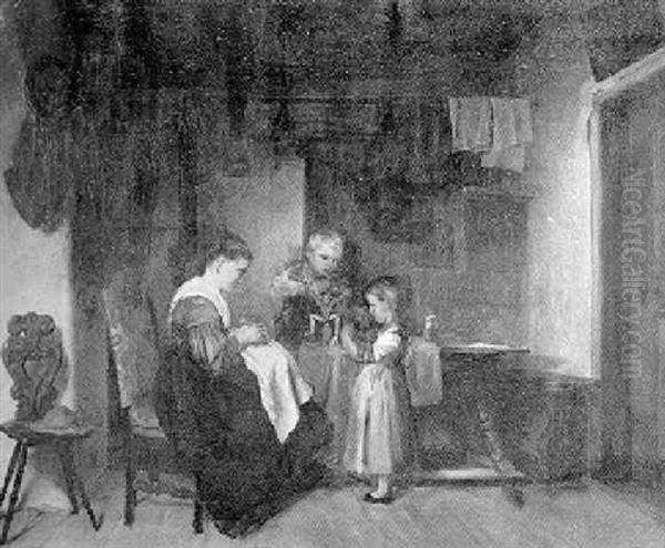 Stubeninterieur Mit Einer Bauerin Und Ihren Kindern Oil Painting by Victor Tobler