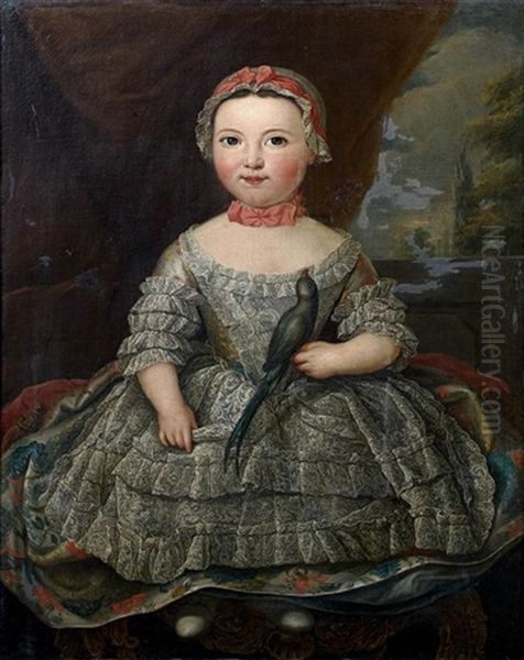 Portrait D'enfant Tenant Un Perruche Oil Painting by Louis Tocque