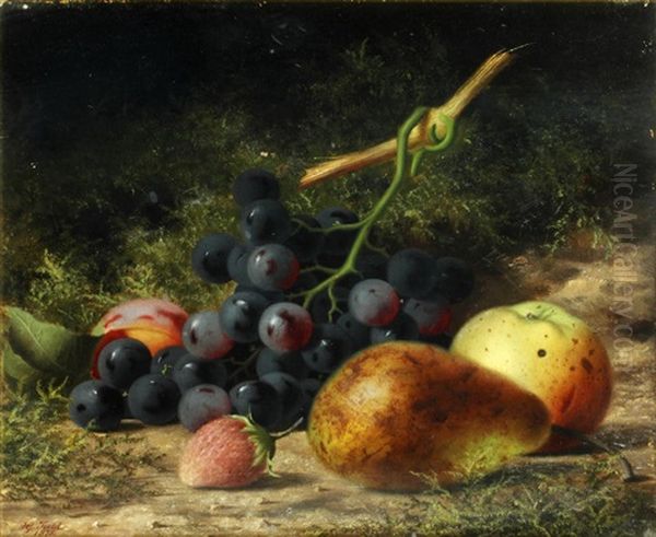 Still Life Of Fruits And Moss Oil Painting by Henry George Todd