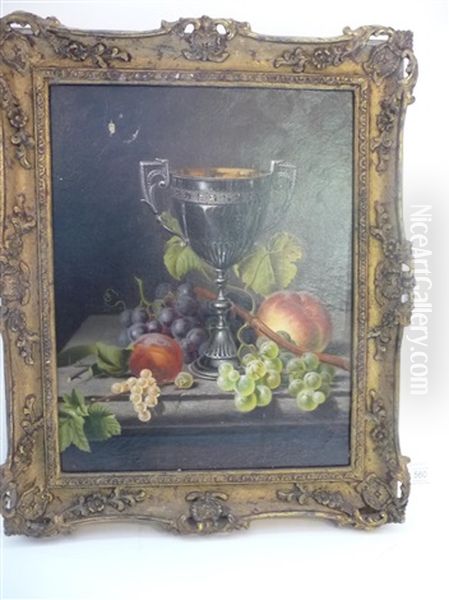 Still Life Of Grapes, Peach, Currants And A Chalice Oil Painting by Henry George Todd