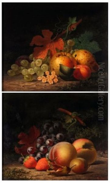 Still Life Studies Of Mixed Fruit On A Mossy Bank (pair) Oil Painting by Henry George Todd