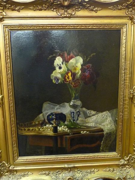 Still Life With Violets In A Venetian Vase Oil Painting by Henry George Todd