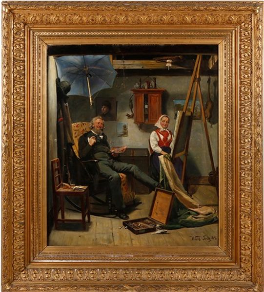 Inside The Studio With Artist And Model Oil Painting by Knut Gustaf Waldemar Tode