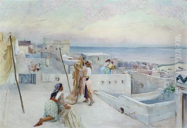 Jeunes Filles Sur Une Terrasse A Alger Oil Painting by Knut Gustaf Waldemar Tode