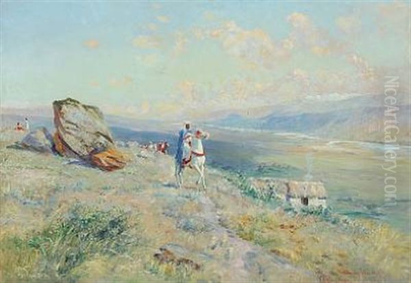 Landscape From Algiers With A Caravan On A Hill Oil Painting by Knut Gustaf Waldemar Tode