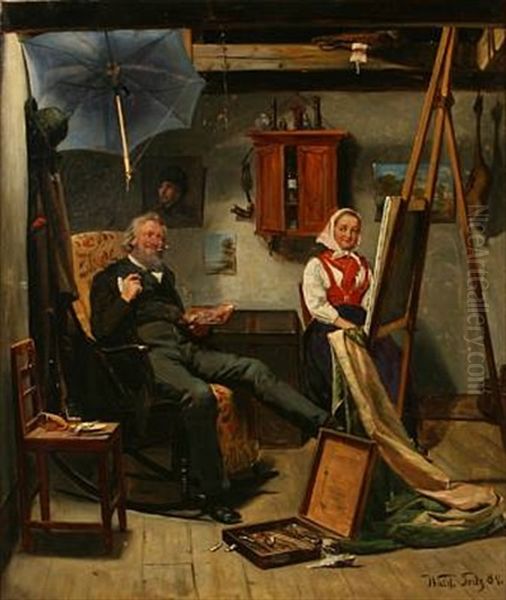 Interior With The Painter And His Model Oil Painting by Knut Gustaf Waldemar Tode