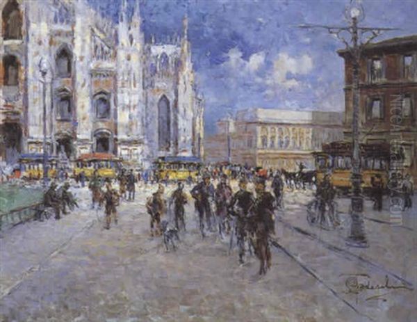 Veduta Di Piazza Duomo Oil Painting by Giovanni Battista Todeschini