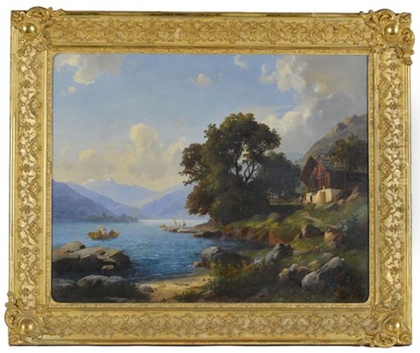 Paysage Anime, Lac Des Quatre Cantons Oil Painting by Karl Friedrich Toeche