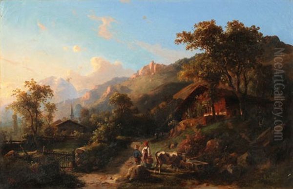 Sommerliche Landschaft Im Berner Oberland Oil Painting by Karl Friedrich Toeche