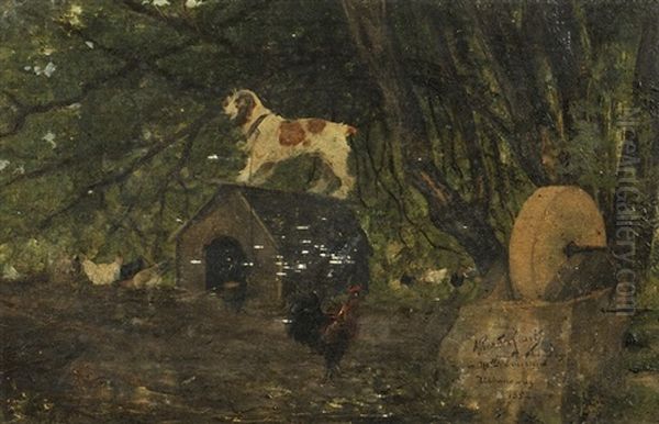 Chien Au Poulailler Oil Painting by Albert Julien Toefaert