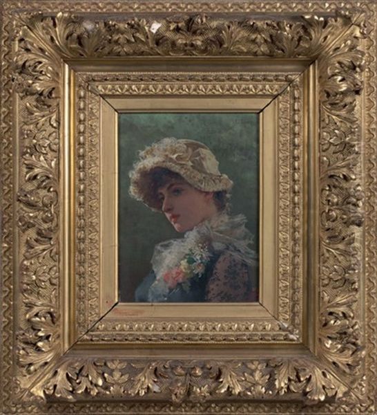 Figure De Jeune Fille Aux Fleurs Oil Painting by Edoardo Tofano