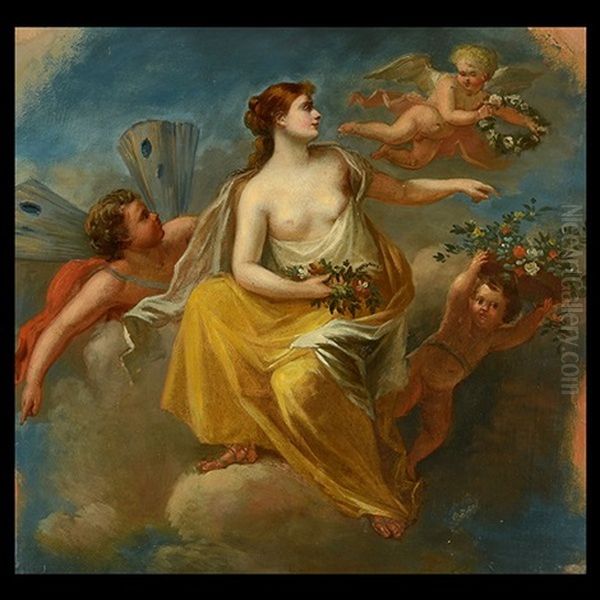 Mythological Woman With Cherubs Oil Painting by Eduardo Tojetti