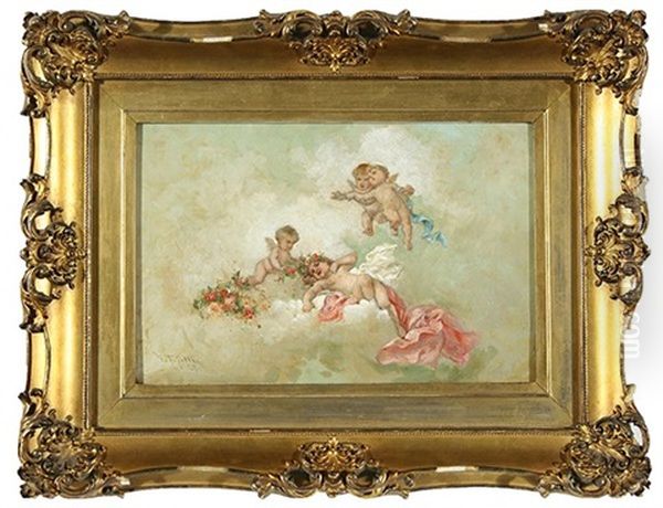 Cherubs Oil Painting by Virgilio Tojetti