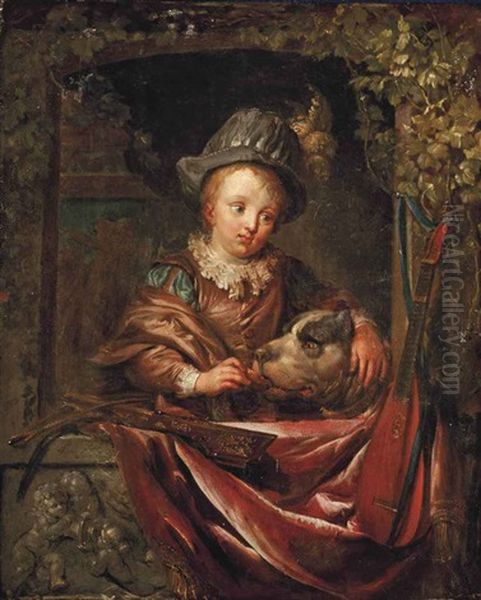 A Boy And His Dog At A Window Oil Painting by Dominicus van Tol