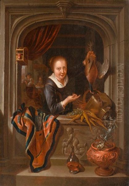 Geflugelhandlerin Oil Painting by Dominicus van Tol