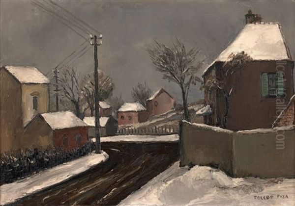 Village Sous La Neige Oil Painting by Domingo Toledo Piza