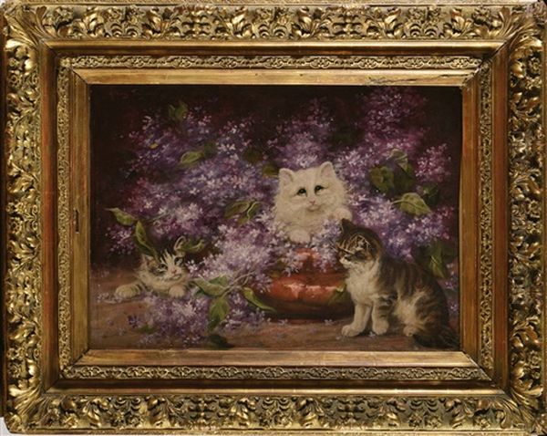 Chatons Aux Fleurs Oil Painting by Albert Tolfaerts