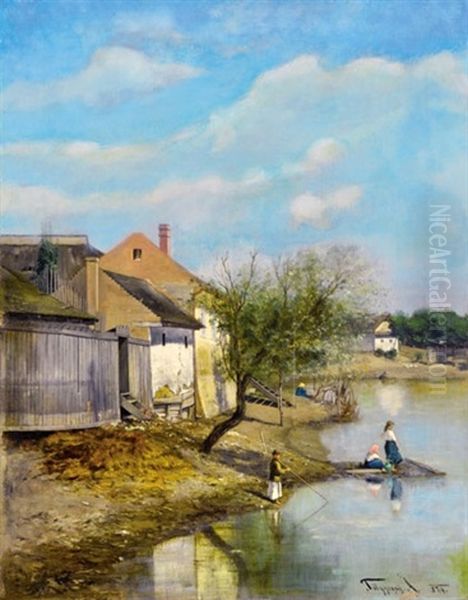 On The Stream Bank Oil Painting by Arthur (Artur) Toelgyessy